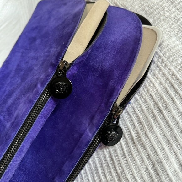 VERSACE Palazzo color block ambre suede knee-high heeled boots - Picture 8 of 10